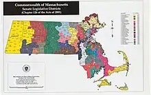 Map of the 40 districts of the Massachusetts state senate apportioned in 2001