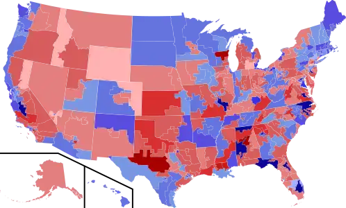 Results shaded by winners' share of vote