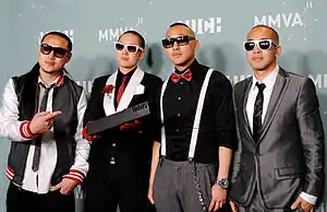 Far East Movement at the 2011 MuchMusic Video Awards. From left to right: (former member) J-Splif, Kev Nish, Prohgress, DJ Virman.