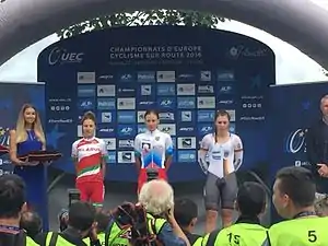 Podium of the under-23 classification(from left to right): Ksenyia Tuhai, Anastasiia Iakovenko and Lisa Klein