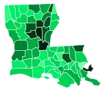 Support for Duke by parish:  >8%  7–8%  6–7%  5–6%  4–5%  3–4%  2–3%  1–2%  <1%