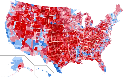 Results by county, shaded according to winning candidate's percentage of the vote