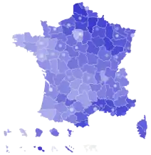 Support for Le Pen by department and major city