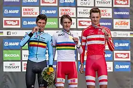 The final podium (from left to right): Brent Van Moer (Belgium), Mikkel Bjerg and Mathias Norsgaard (both Denmark)