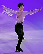 Hanyu skating to "Haru yo, koi" at the exhibition gala of the 2018 Grand Prix of Helsinki