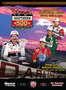 2019 Bojangles' Southern 500 program cover, featuring Dale Earnhardt Sr., Jeff Gordon, Harry Gant, and Bill Elliott