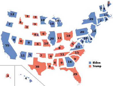 A discontinuous cartogram of the 2020 United States presidential election