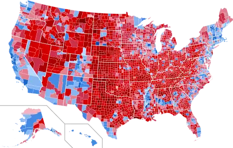 Results by county, shaded according to winning candidate's percentage of the vote