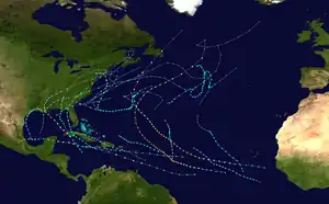 Track of all the tropical cyclones in the North Atlantic in 2021.