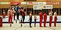 Victory ceremony in the team finals during the national anthem