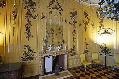 Rococo - fourth guest room, so-called Voltaire Room, Sanssouci, Potsdam, Germany, designed by Georg Wenzeslaus von Knobelsdorff, with decoration by Johann Michael the Elder and Johann Christian Hoppenhaupt the Younger, 1752-1753