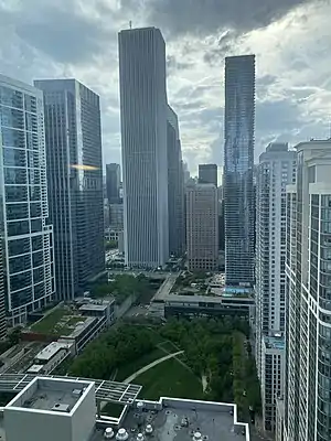 an urban park and skyline