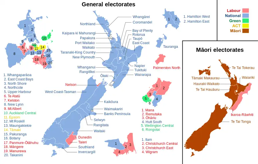 Party affiliation of winning electorate candidates.