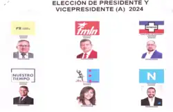 The 2024 presidential election ballot displaying the six candidates and political parties contesting the presidency. The ballot is organized into two rows of three candidates each.