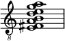 \relative c {\clef "treble_8" \omit Staff.TimeSignature <e fis a b d e g a >1 }