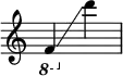 
{
    \override Score.SpacingSpanner.strict-note-spacing = ##t
    \set Score.proportionalNotationDuration = #(ly:make-moment 1/8)
    \override Score.TimeSignature #'stencil = ##f
    \relative c {
        \time 2/4
        \ottava #-1 f4 \glissando \ottava #0 d'''
    }
}
