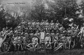 Band of the 3rd Battalion of The Royal Fusiliers in Bermuda, circa 1903, in lightweight khaki uniforms with Brodrick caps