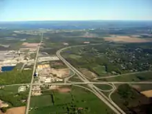 An aerial view of Highway 416 approaching Ottawa