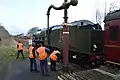 46115 Scots Guardsman taking on water from the crane while working a southbound "Winter Cumbrian Mountain Express" on Feb 8th 2020.