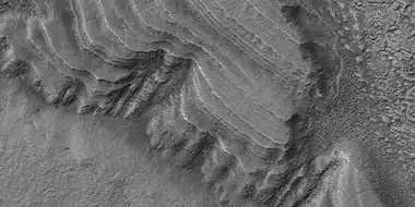 Tilted layers, as seen by HiRISE under HiWish program  Location is Hellas quadrangle.