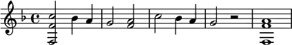 {\set Staff.midiInstrument = #"celesta" \key f \major <c'' f' f>2 bes'4 a'4 g'2 <a' f'> c'' bes'4 a'4 g'2 r2 <a' f' f>1}