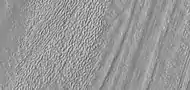 Close view of surface of Lineated Valley fill, as seen by HiRISE under HiWish program Location is Ismenius Lacus quadrangle.  Image shows open and closed brain terrain.