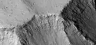 Close view of layers along wall of  Kasei Valles, as seen by HiRISE under HiWish program