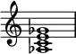 
{
\override Score.TimeSignature #'stencil = ##f
\relative c' {
   \clef treble 
   \time 4/4
   \key c \major
   <as c e ges>1
} }
