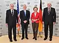 The former U.S. Secretary of Defense Jim Mattis and former German Minister of Defense Ursula von der Leyen during a ceremony honoring 70 years of the Marshall Plan June 28, 2017. (DOD Photo by Karl-Heinz Wedhorn)