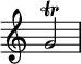  {
\override Score.TimeSignature #'stencil = ##f
    \relative c'' {
        \time 2/4
        g2\trill
    }
}
