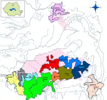 Romanian-language map depicting the total territorial extent of the Saxon lands/seats in southern, south-eastern, and north-eastern Transylvania.