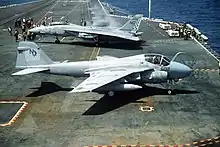 An A-6E SWIP Intruder of VA-165 aboard the USS Nimitz in 1992.