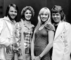 ABBA in 1974 (from left): Benny Andersson, Anni-Frid Lyngstad (Frida), Agnetha Fältskog, and Björn Ulvaeus