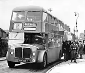 First pre-serial AEC Bridgemaster, registration YDH225, chassis number MB3RA001, bodywork by Crossley with H41/31R layout, entered into service with Walsall in Nov. 1956.