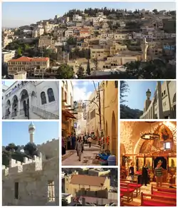 Clockwise from the left top: As-Salt's skyline, Great Mosque of As-Salt, St. George Church, Latin Church, As-Salt Castle, As-Salt Archaeological Museum, Al-Hammam Road and As-Salt Small Mosque.