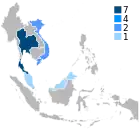 Map shows the number of country which won the tournament from the 1996 AFF Championship until present.