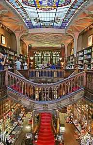 The interior of the store, showing skylight, staircase and book shelves