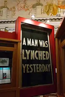 Image 14"A Man Was Lynched Yesterday" flag, hanging at the Library of Congress (from Civil rights movement (1896–1954))