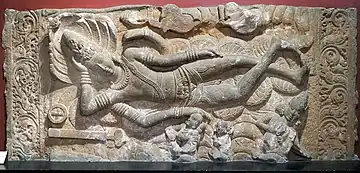 A sculpture of sleeping Vishnu Hindu deity at Museum CSMVS Mumbai