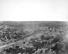 A view of a ruined town.