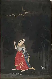 Abhisarika Nayika, a painting by Mola Ram