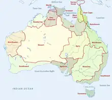 Map of the Aboriginal regions in Australia.