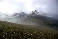 Acheshbok mountain in clouds.