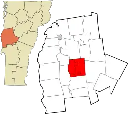 Location in Addison County and the state of Vermont