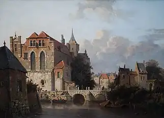 A Dutch Canal Town, With Figures and Boats