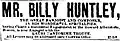 October 1871, Billy Huntley joins Lauri Pantomime Troupe