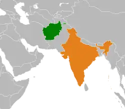 Map indicating locations of Afghanistan and India