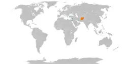 Map indicating locations of Israel and Afghanistan