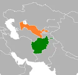 Map indicating locations of Afghanistan and Uzbekistan