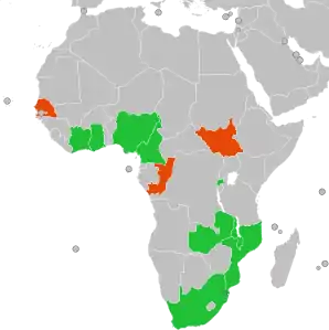 A coloured map of the countries of Africa